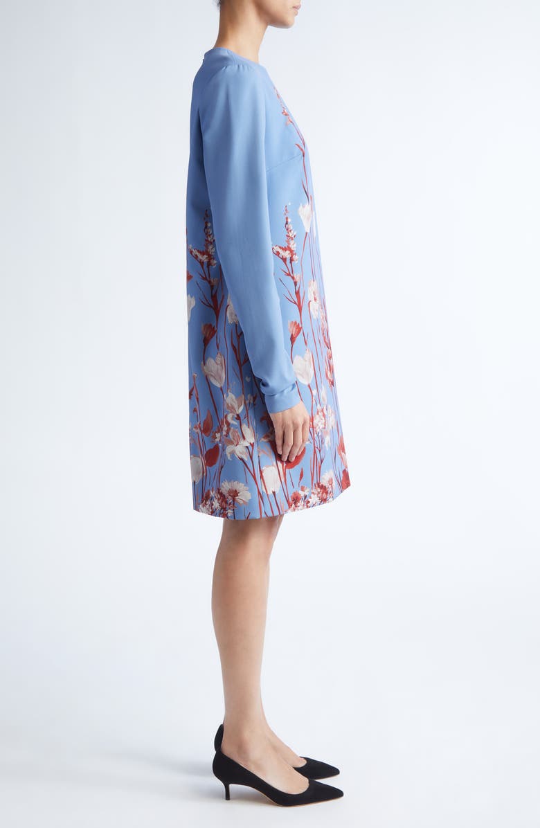 Lela Rose Floral Long Sleeve Stretch Crepe Shift Dress, Alternate, color, Cornflower Multi