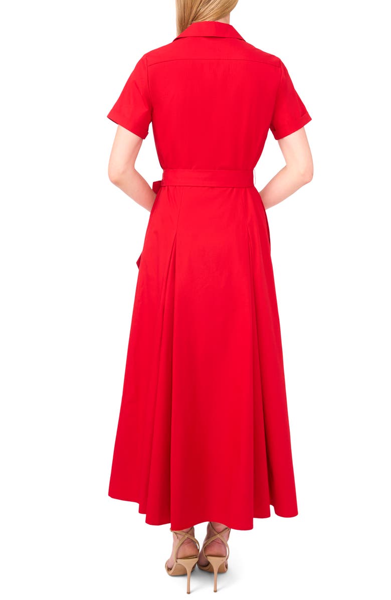 Box Pleat Tie Belt Cotton Maxi Shirtdress
