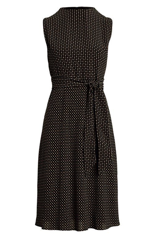 Ralph Lauren Geo-print Belted Bubble Crepe Dress In Black