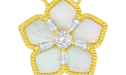Simona Cubic Zirconia & Mother-of-pearl Flower Pendant Necklace In Gold
