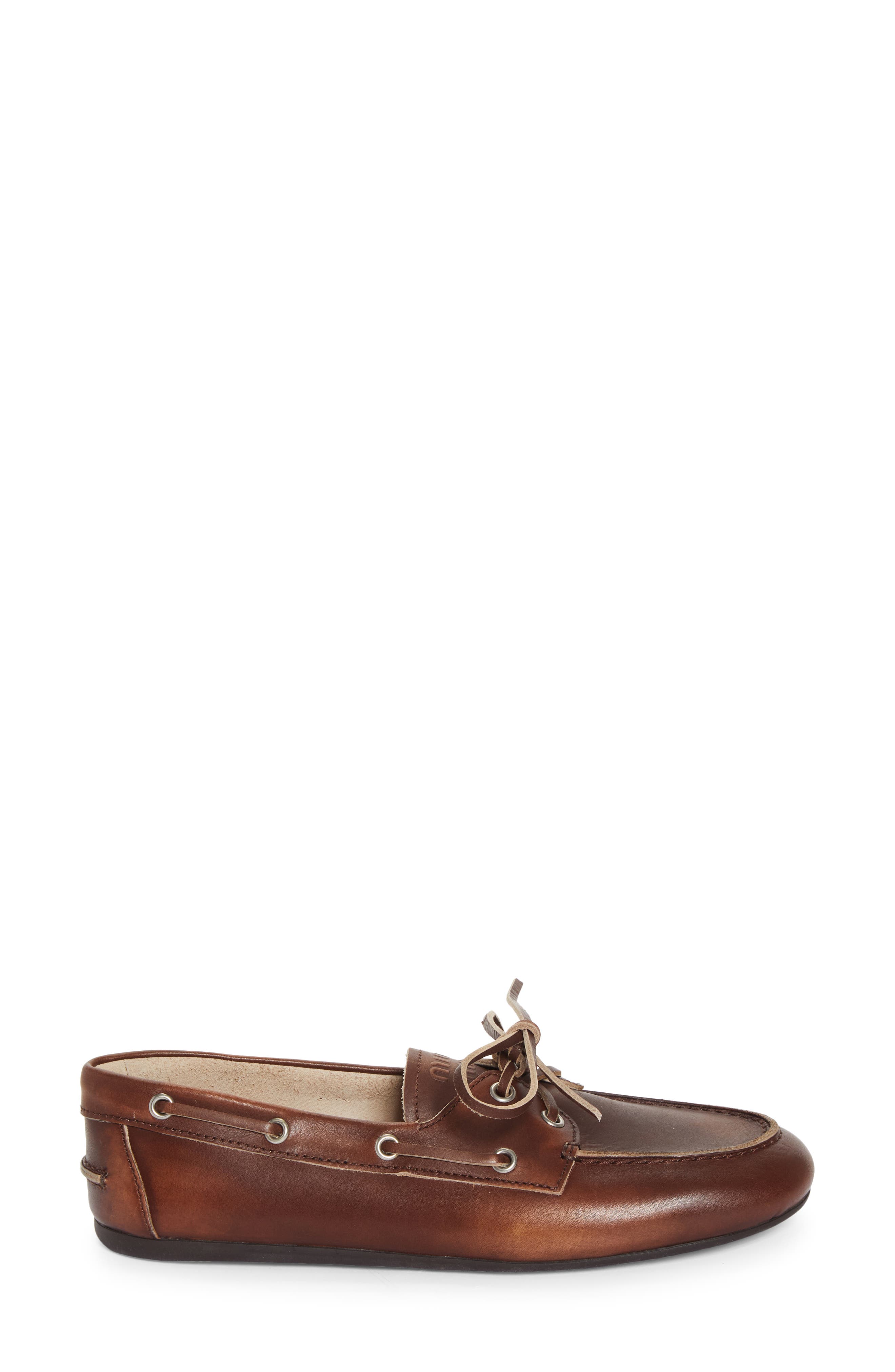 Miu Miu Boat Shoe, Alternate, color, Brown