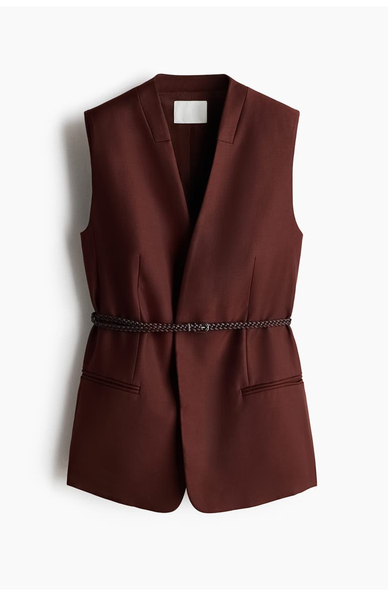 H&M Belted Waistcoat, Main, color, Dark Brown