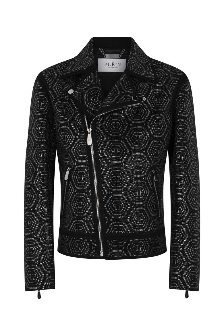 Suede Biker Jacket Monogram Stones Men, Main, color, black