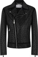 PHILIPP PLEIN Suede Biker Jacket Monogram Stones Men
