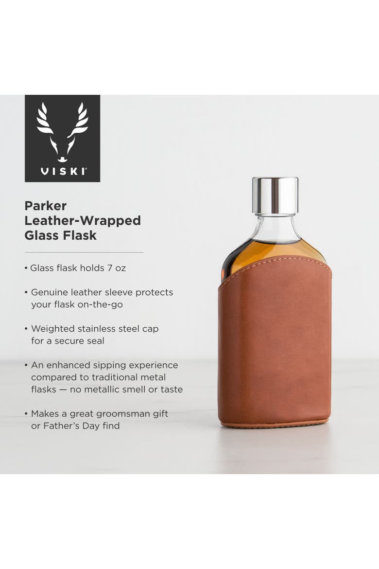 Admiral Parker Leather-Wrapped 7 oz Glass Flask, Alternate, color, Clear