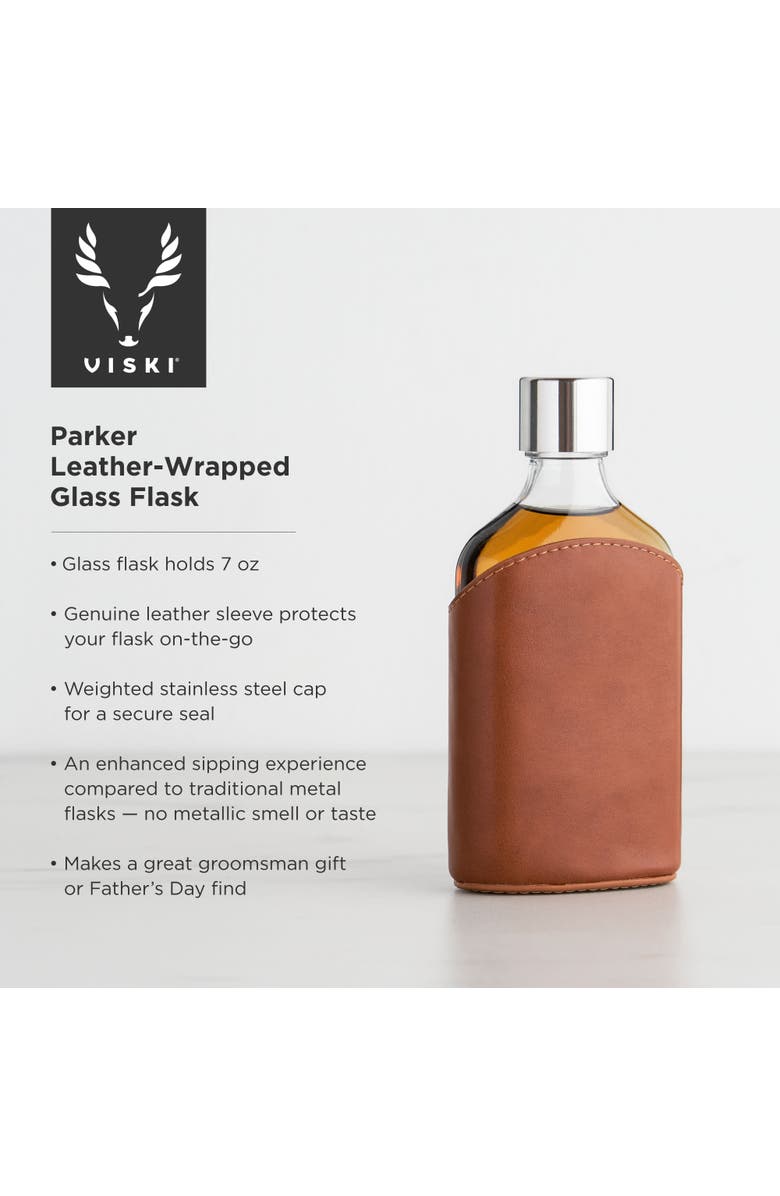 Viski Admiral Parker Leather-Wrapped 7 oz Glass Flask, Alternate, color, Clear