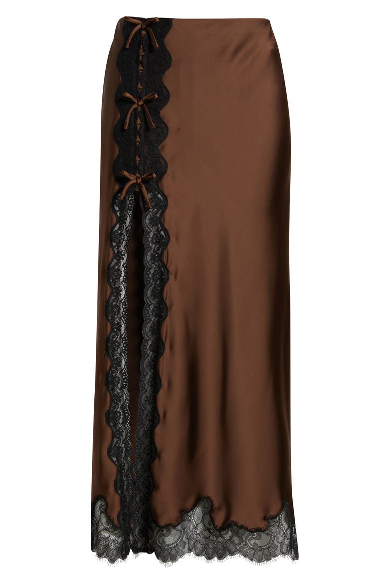 Calder Lace Trim Satin Midi Skirt, Alternate, color, CHOCOLATE BROWN