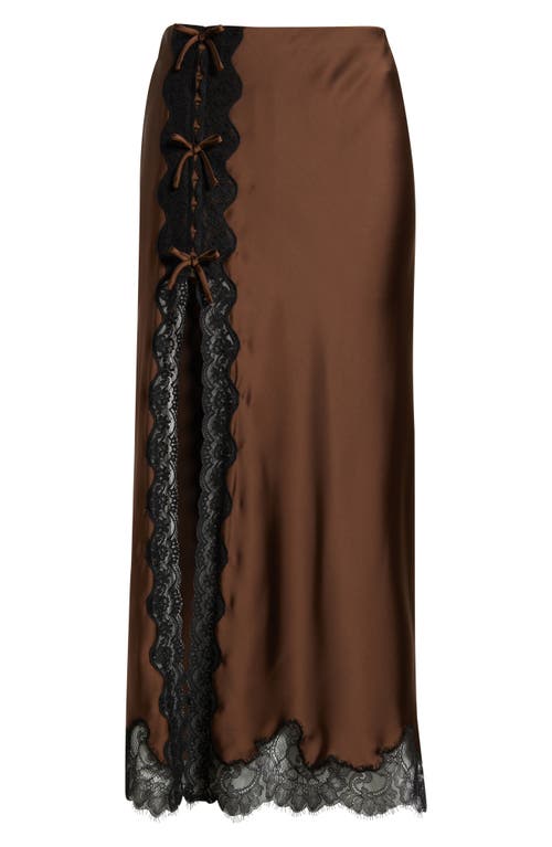 Loveshackfancy Calder Lace Trim Satin Midi Skirt In Brown