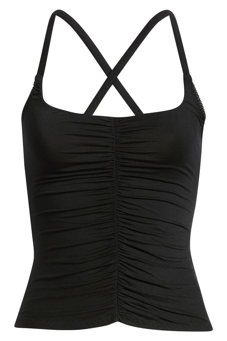 Shimmer Shimmer Ruched Crossback Camisole, Alternate, color, BLACK