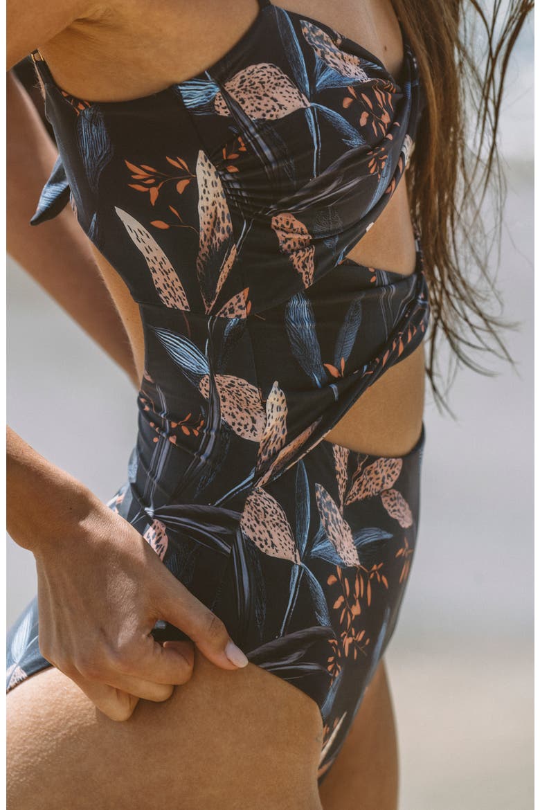 Wild Foliage Wavelet Cutout One-Piece Swimsuit, Alternate, color, WILD FOLLIAGE