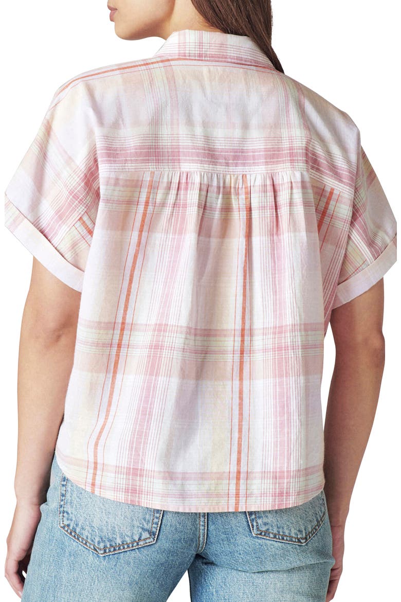 Relaxed Plaid Cotton Button-Up Shirt, Alternate, color, PEACH MULTI