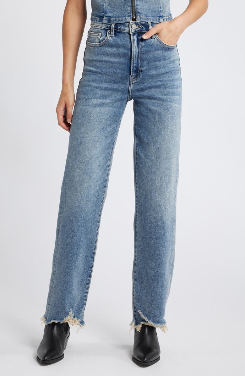 HIDDEN JEANS Chewed Hem High Waist Wide Leg Jeans, Main, color, 