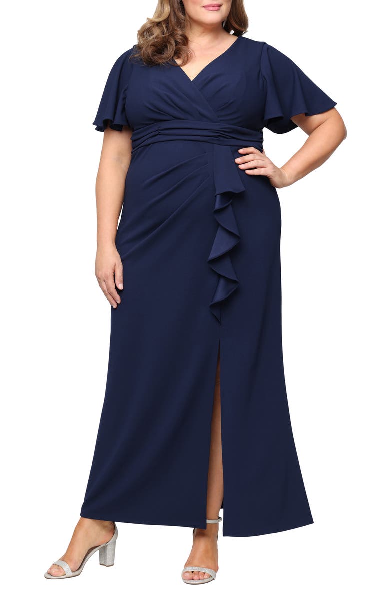 SL FASHIONS Scuba Crepe Dress, Main, color, Navy