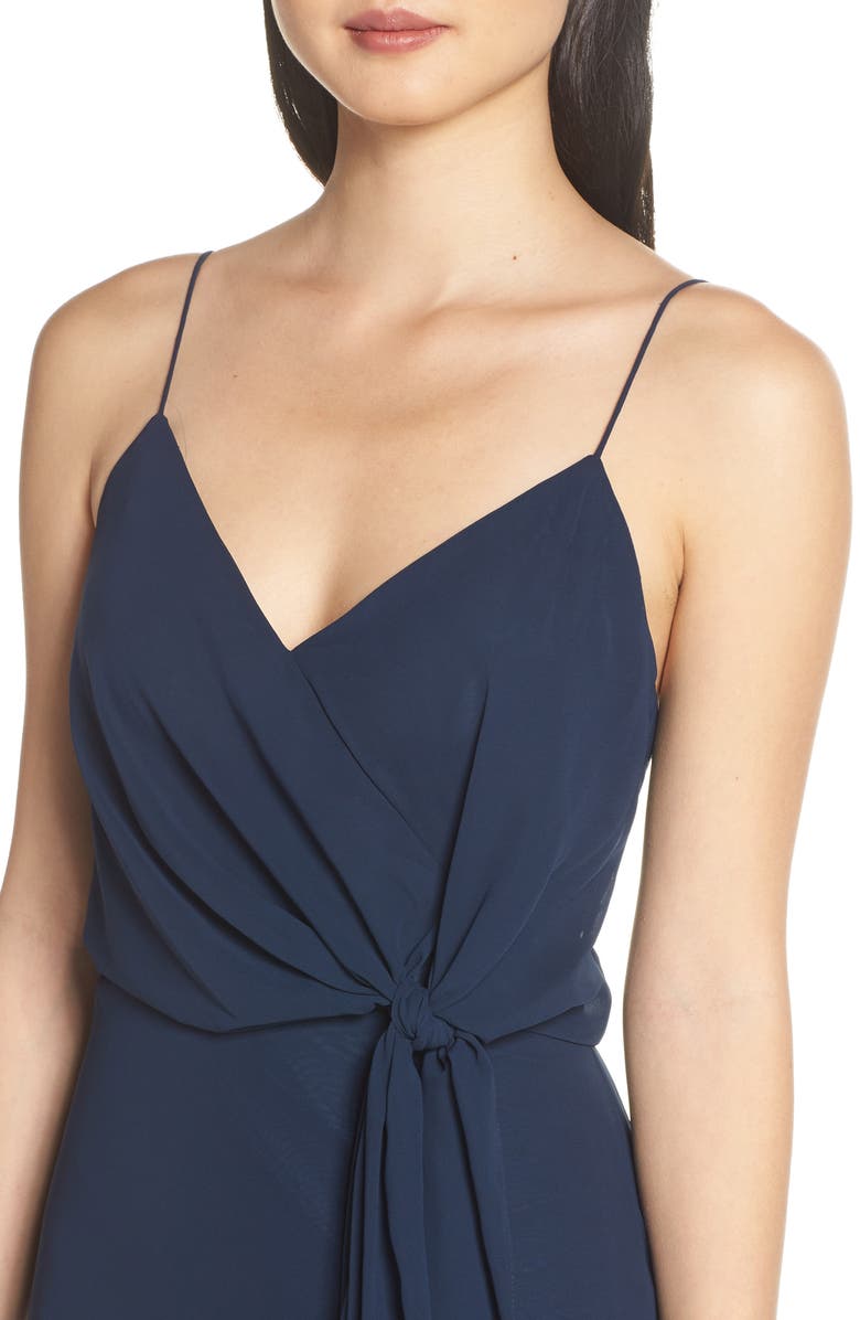 Jenny Yoo Amara Chiffon Overlay V-Neck Evening Dress, Alternate, color, 