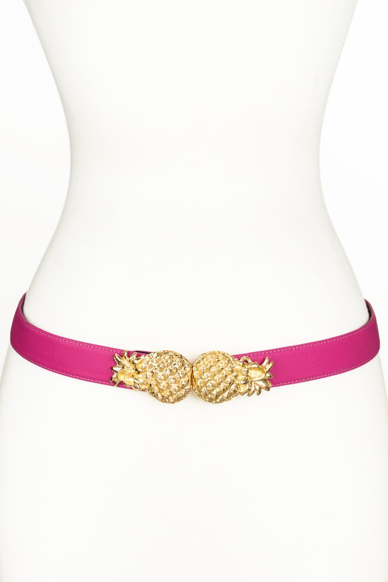Pineapple buckle Leather Belt, Main, color, Pink