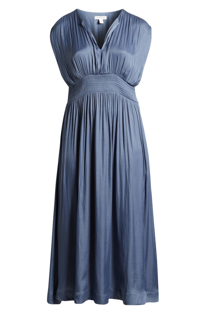 Nordstrom Smocked Satin Maxi Dress, Alternate, color, Blue Chip