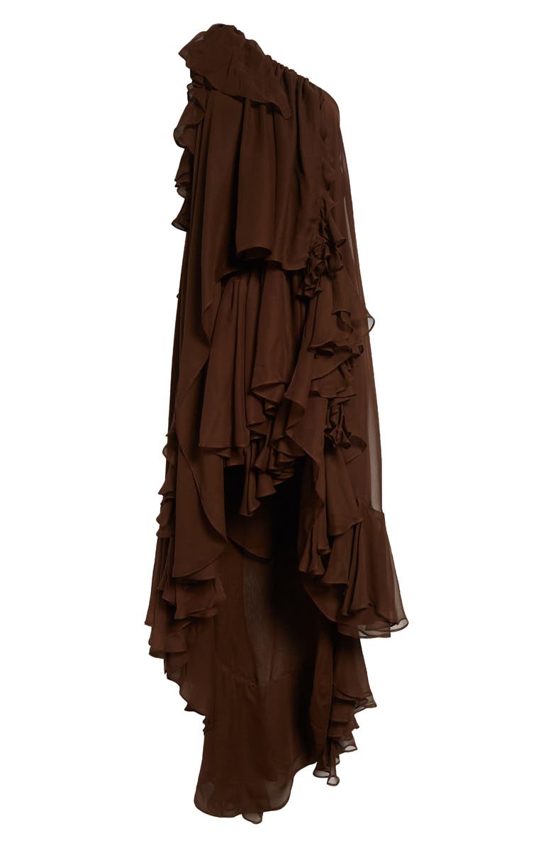 Collina Strada Violet Tiered Ruffle One-Shoulder Silk Chiffon Dress, Alternate, color, 