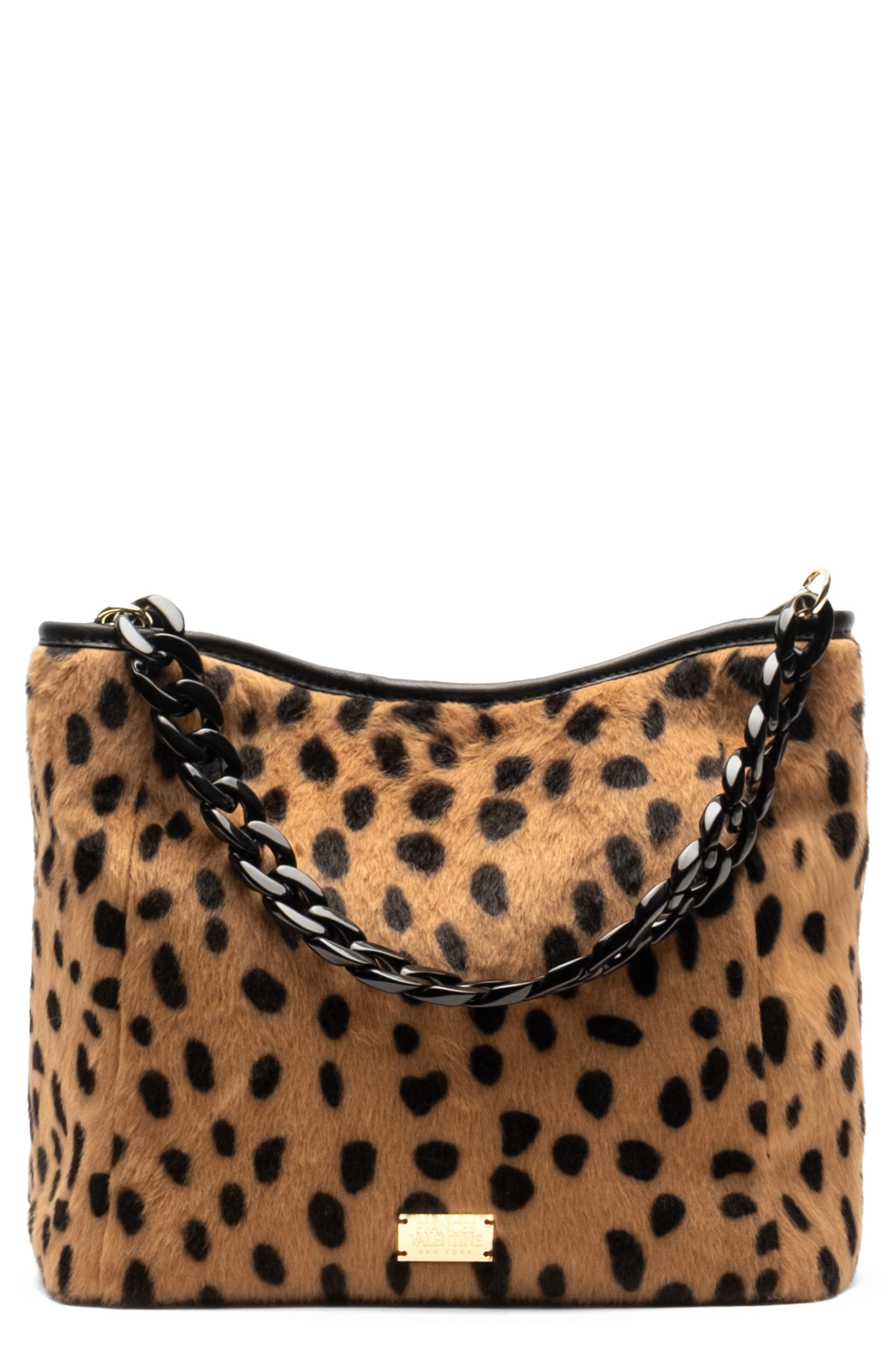 Frances Valentine Small June Cheetah Print Faux Fur Shoulder Bag, Main, color, Camel/Black