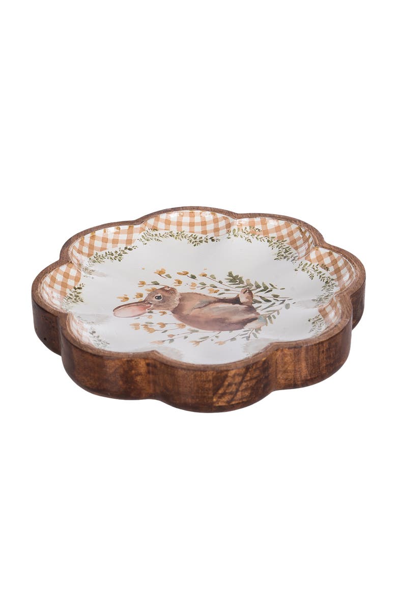 Gallerie II Plaid Tulip Flowers & Garden Bunny Decorative Spring Wooden Tray 8.66", Alternate, color, Brown