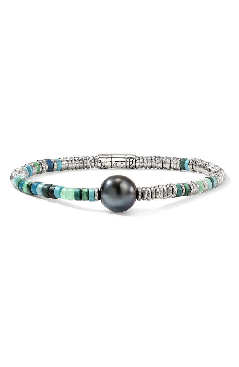 John Hardy Heishi Freshwater Pearl & Bead Silver Bracelet, Main, color, Silver/ Turquoise