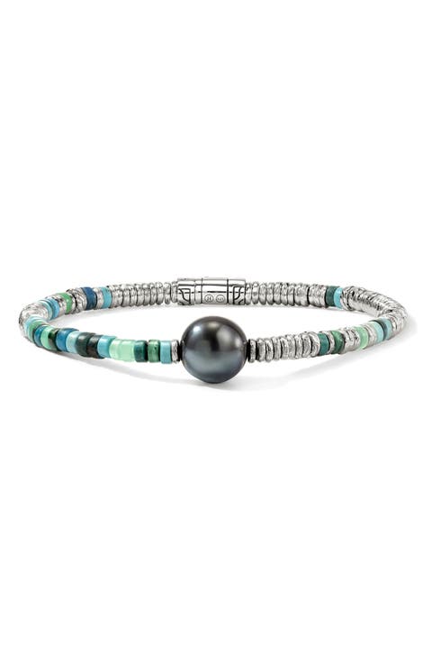 Heishi Freshwater Pearl & Bead Silver Bracelet