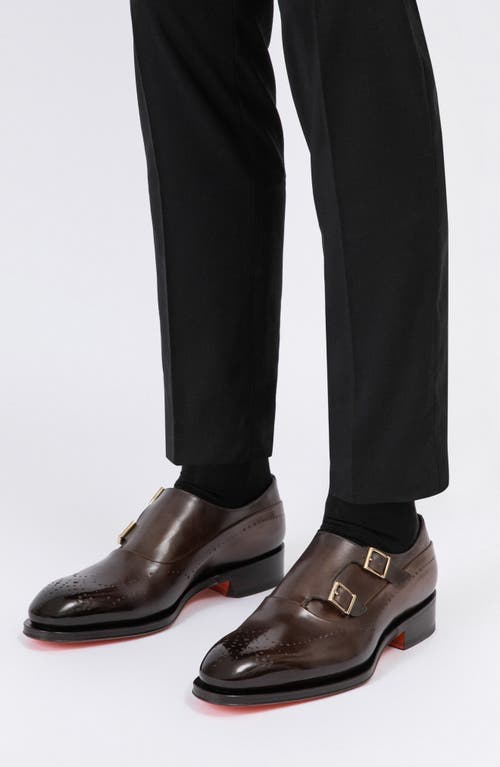 Santoni Kaj Double Monk Strap Shoe In Brown