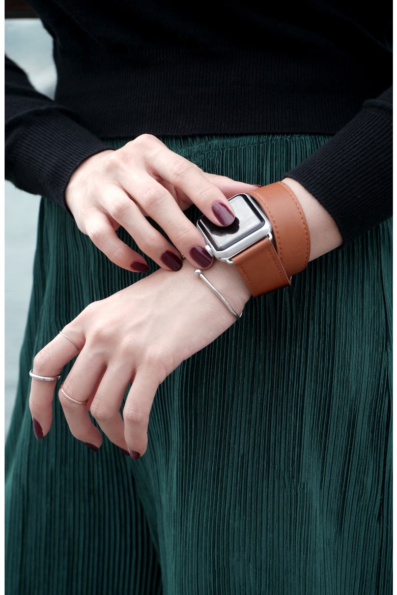 Double Tour Leather Apple Watch Strap, Alternate, color, BROWN