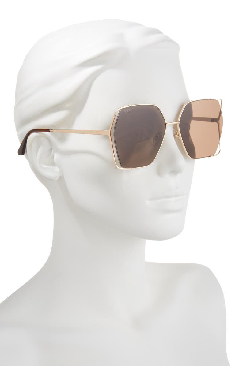 DIFF Donna IV 61mm Gradient Square Sunglasses, Alternate, color, Brushed Gold / Truffle