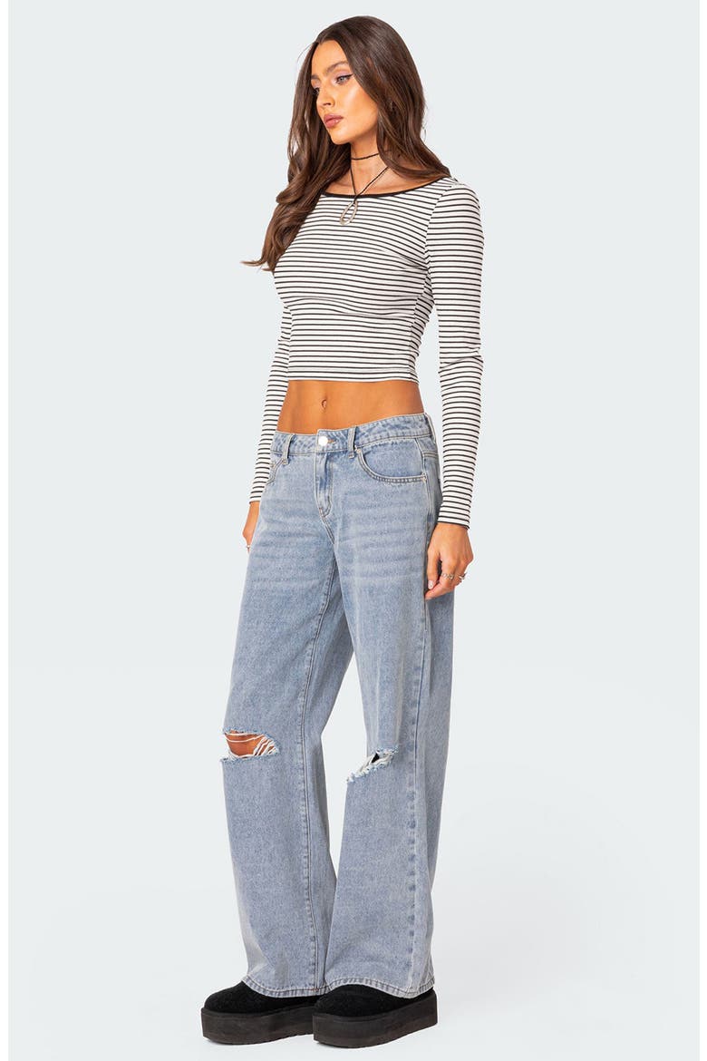 Debbie Ripped Low Rise Wide Leg Jeans, Alternate, color, LIGHT-BLUE