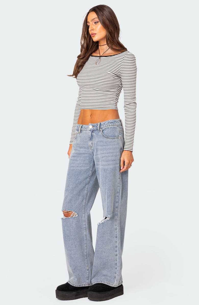 EDIKTED Debbie Ripped Low Rise Wide Leg Jeans, Alternate, color, Light-Blue
