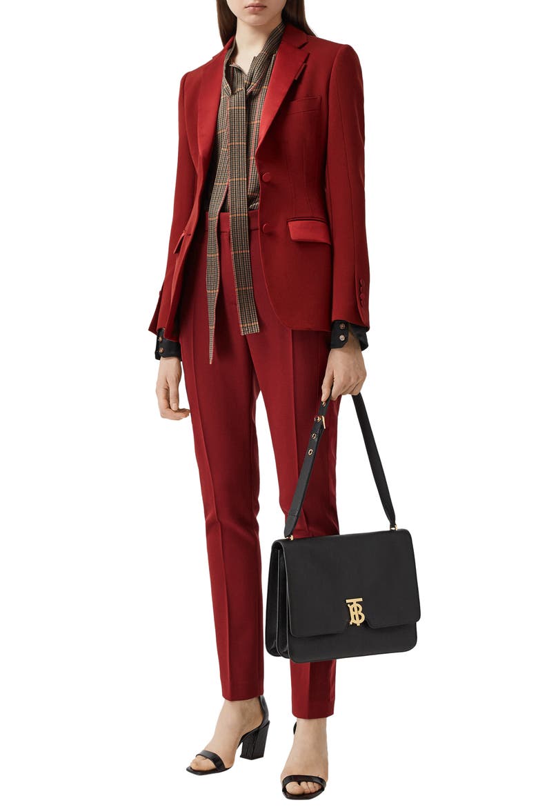 Otelia Satin Trim Wool Tuxedo Jacket, Alternate, color, DARK CARMINE
