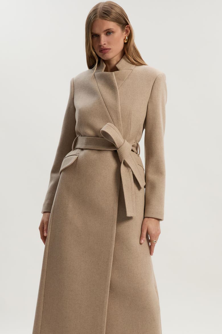 Wool Notch Neck Tailored Maxi Coat, Alternate, color, Oatmeal