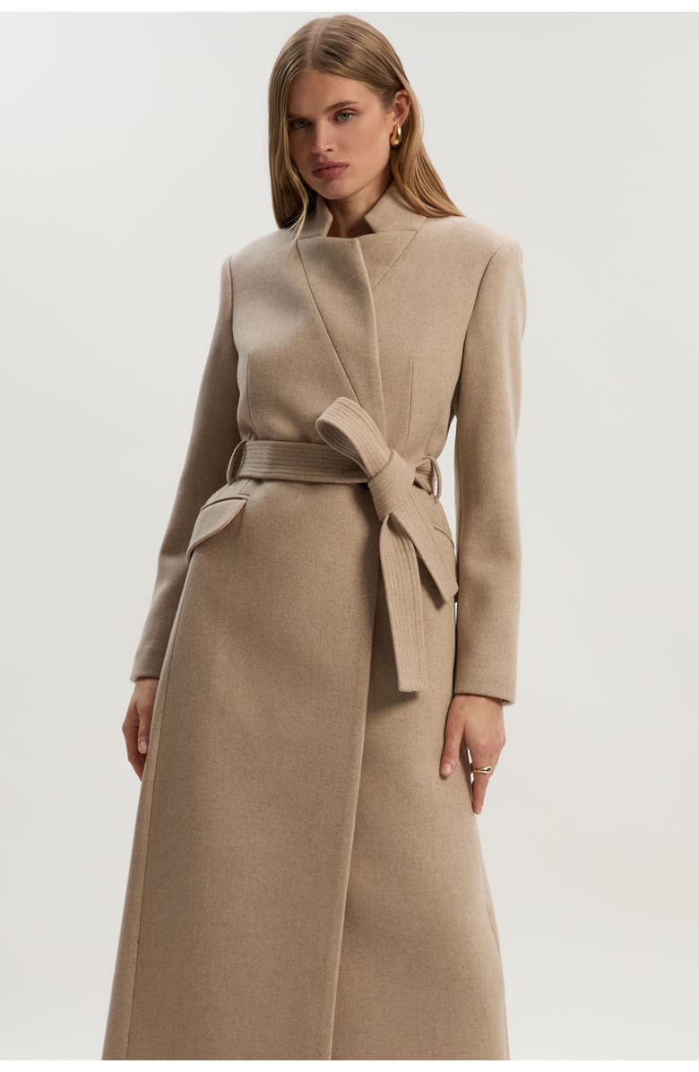 Karen Millen Wool Notch Neck Tailored Maxi Coat, Alternate, color, Oatmeal