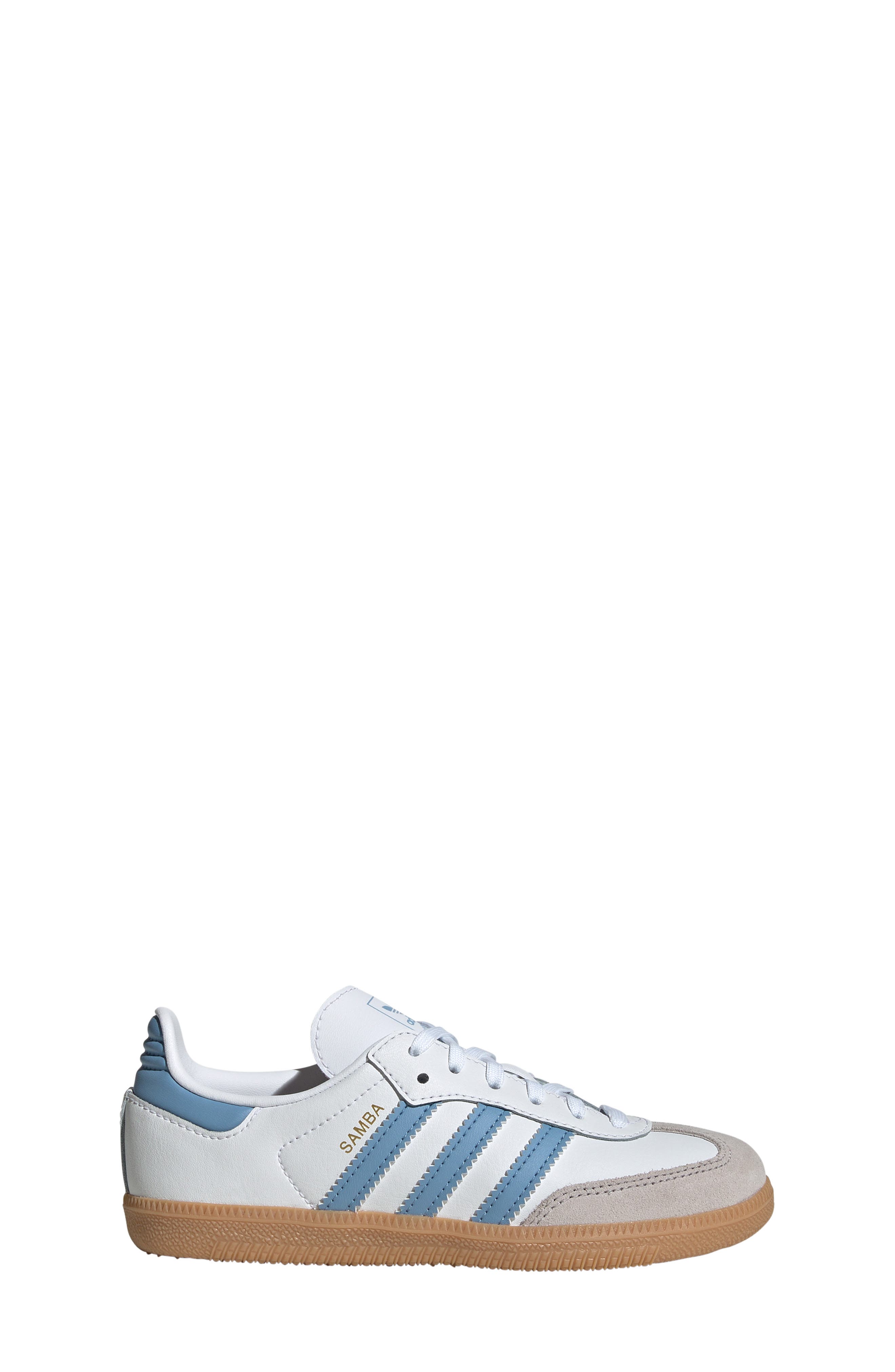 adidas Kids' Samba Sneaker, Alternate, color, White/ Ash Blue/ Gum