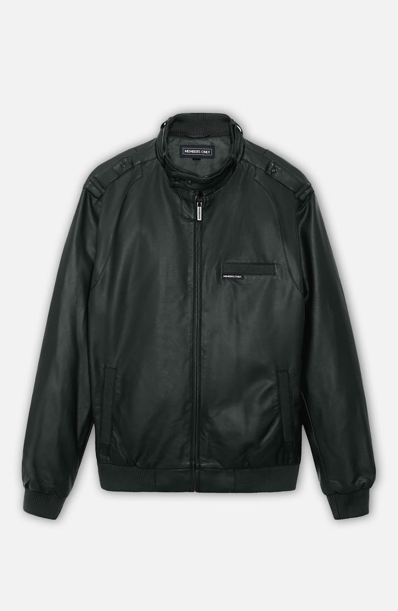 Members Only Men's Faux Leather Iconic Racer Jacket, Alternate, color, Black