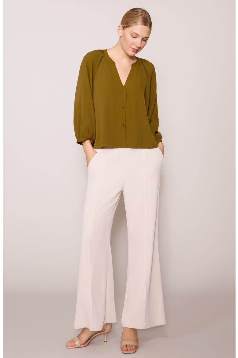 Luxe Crepe Three-Quarter Sleeve Top, Alternate, color, FIR GREEN