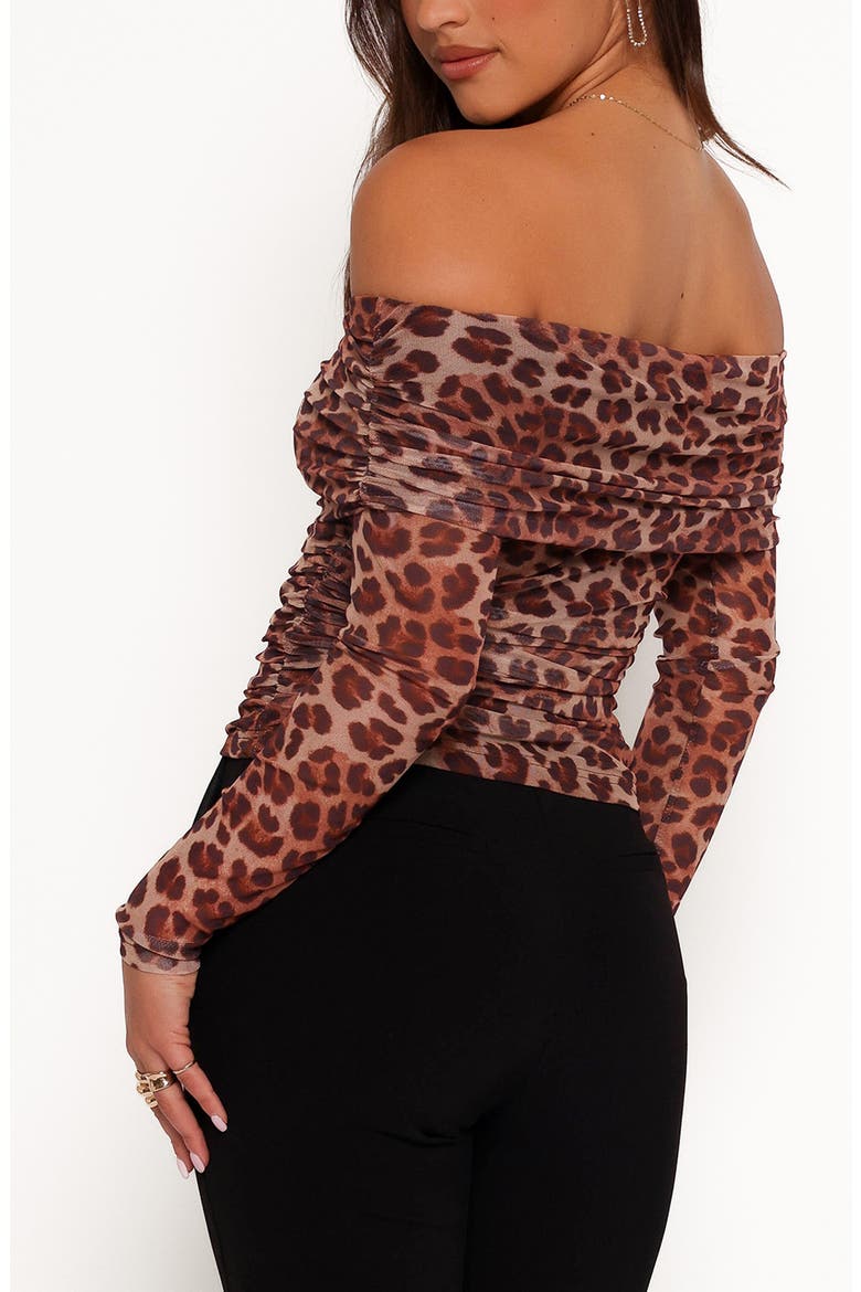Koa Ruched Off the Shoulder Mesh Top, Alternate, color, LEOPARD