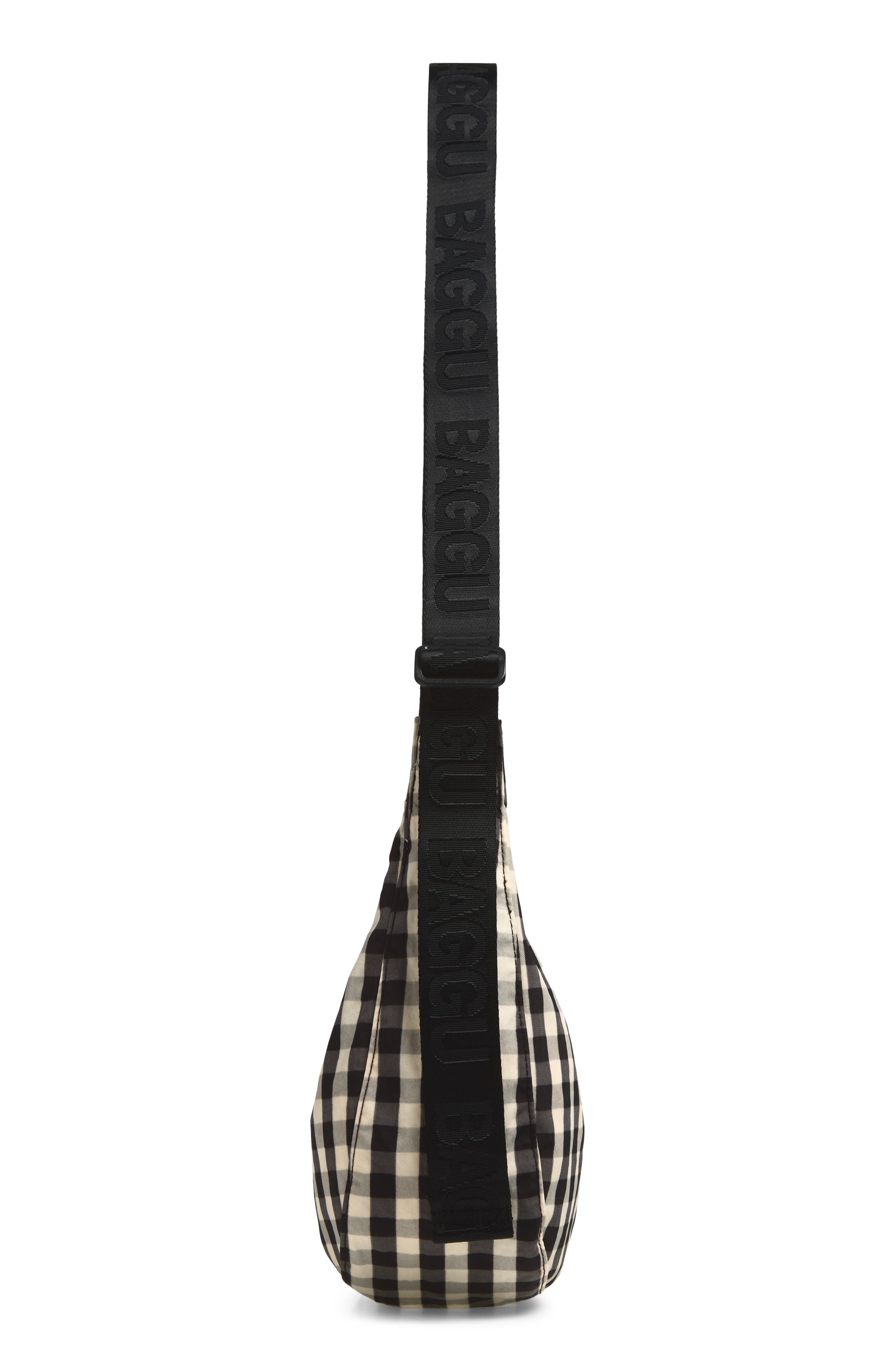 Medium Crescent Recycled Nylon Crossbody Bag, Alternate, color, BLACK AND CREAM GINGHAM