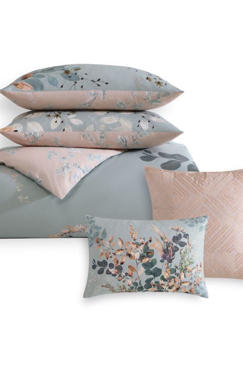 Bebejan Peach Leaves Cotton Reversible 5-piece Comforter Set In Multi