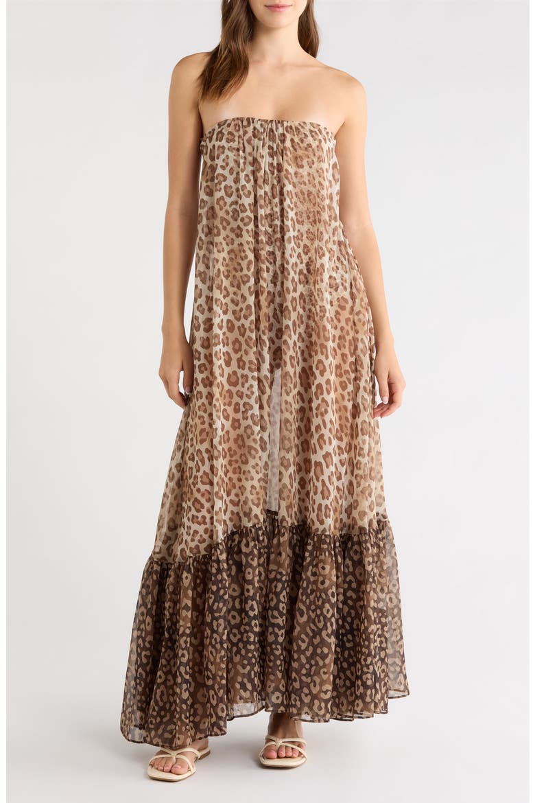 Katrina Sheer Strapless Cover-Up Dress, Main, color, LIGHT LEOPARD