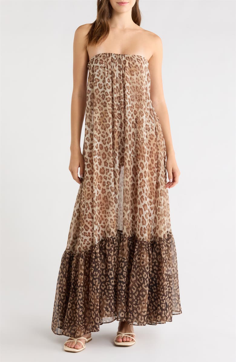 Ramy Brook Katrina Sheer Strapless Cover-Up Dress, Main, color, Light Leopard