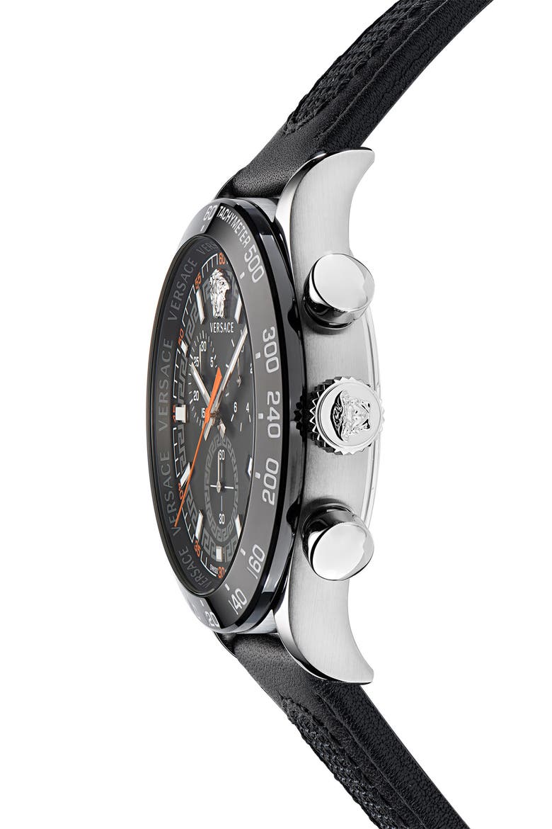 Hellenyium Chronograph Leather Strap Watch, 44mm, Alternate, color, STAINLESS STEEL
