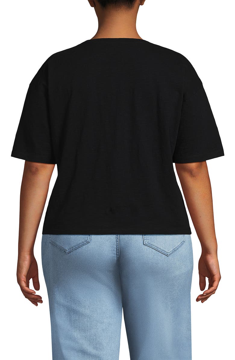 Lands' End Short Sleeve Slub Jersey Cutwork T-Shirt, Alternate, color, Black
