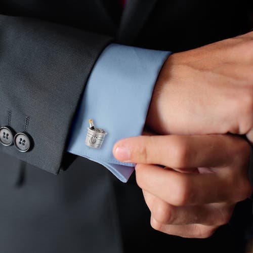 Jan Leslie Champagne Bottle On Ice Sterling Cufflinks In Silver