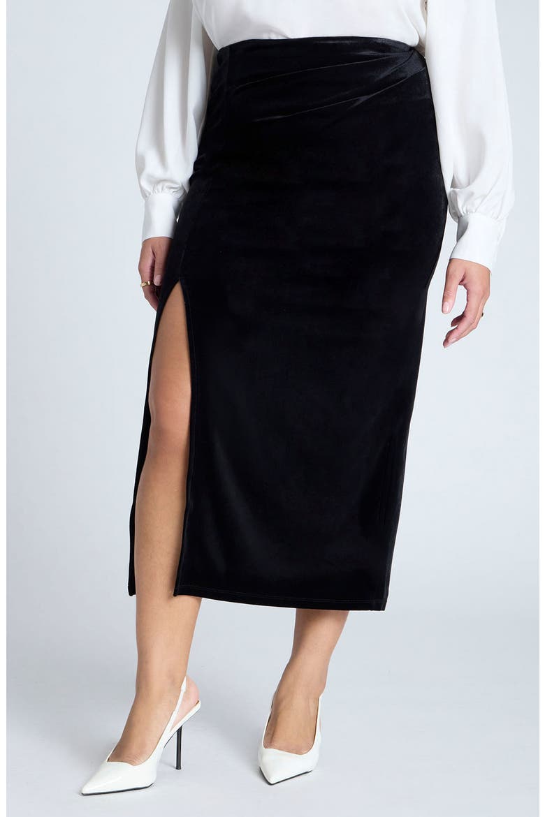 Shirred Velvet Maxi Skirt, Main, color, BLACK ONYX