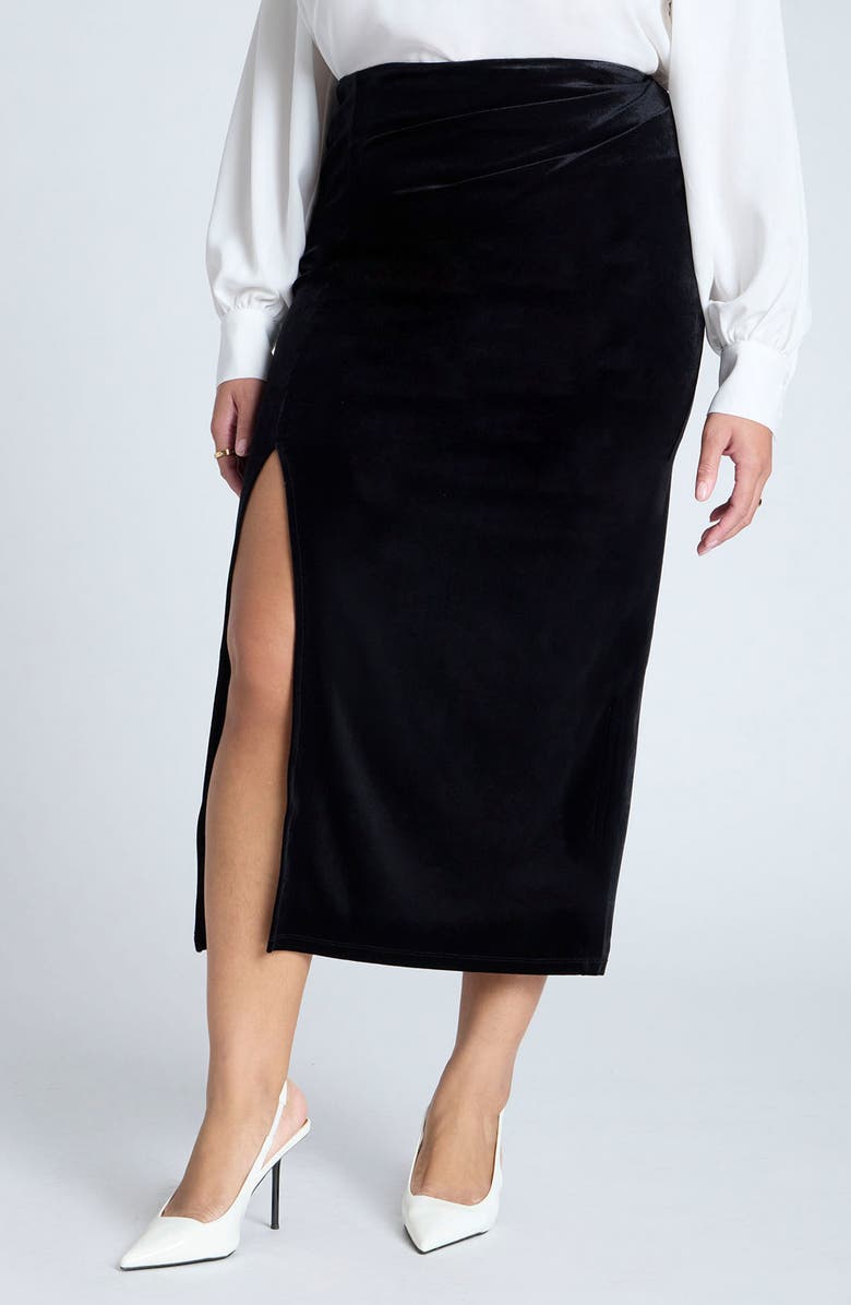 ELOQUII Shirred Velvet Maxi Skirt, Main, color,