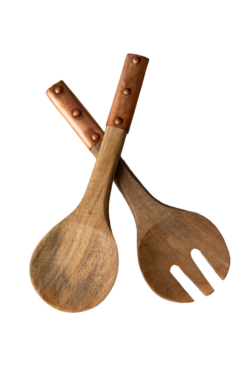 Vintage Inspired Wood Serving Utensils with Copper Strap Handles