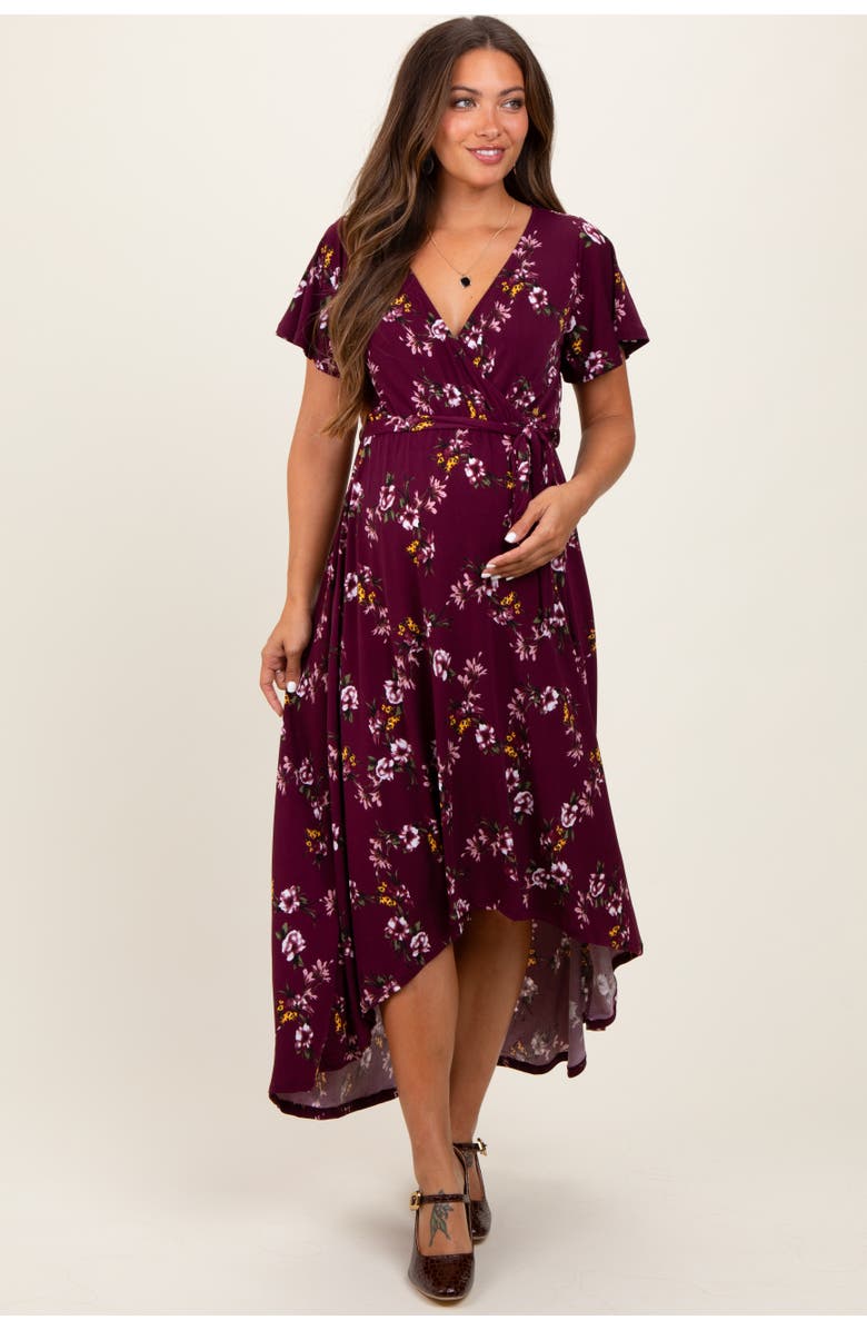 PinkBlush Floral Short Sleeve Wrap Hi-Low Maxi Dress, Alternate, color, 