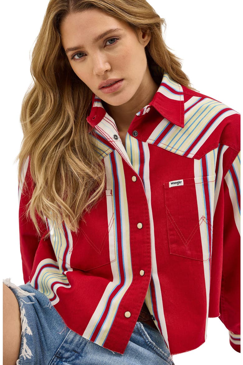 Heritage Stripe Cutoff Denim Western Shirt, Alternate, color, CHILI STRIPE