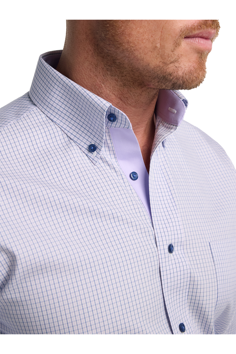 Cotton Buttondown Collar Pinpoint Classic Contrast Trim Button Cuff Long Sleeve, Alternate, color, Purple